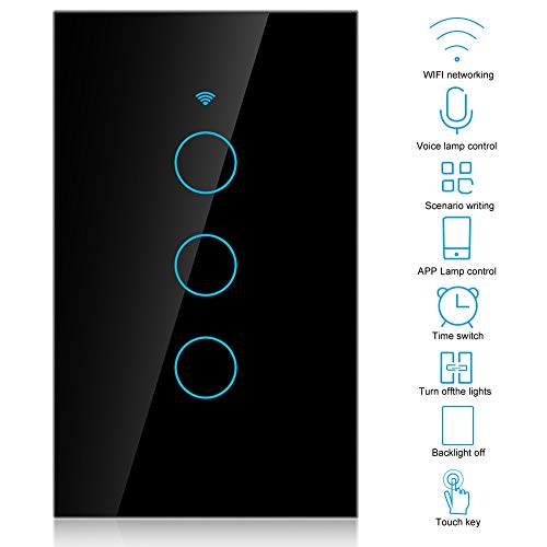 WiFi Touch Screen Switch Smart Single Circle for Voice Control - 3-Way Wireless Switch, ABS Fireproof, App Supported, 22 Languages, Compatible with SIRI