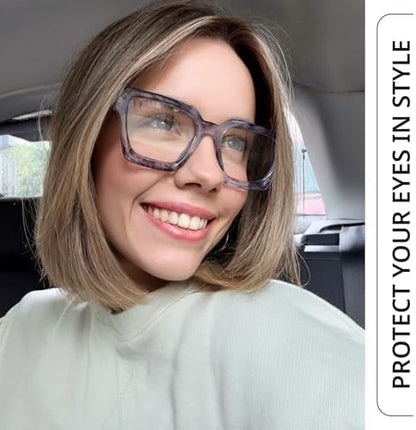 livho Oversized Eyewear Frame for Woman and Men - Rectangle Fashion Glasses for Computer, Chic Preppy Frame