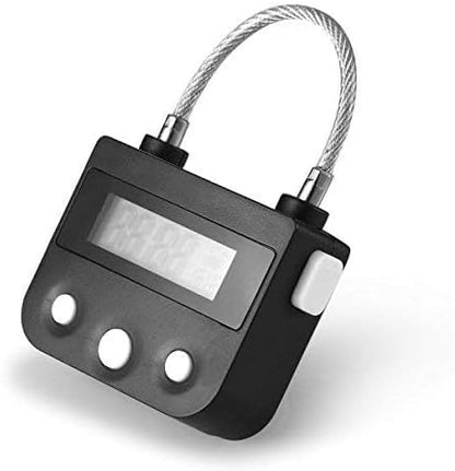 99 Hours Max Timing Lock - Flexible Braided Steel Cable Time Out Padlock with LCD Display (Black)