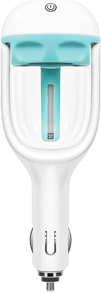 Car Mini Humidifier, Auto Shut-Off 180-Degree Rotation Small Vehicle Purifier Diffuser for Travel, Portable Plug-in Compact Automotive Air Humidifier, Universal for Most Vehicles (Blue)