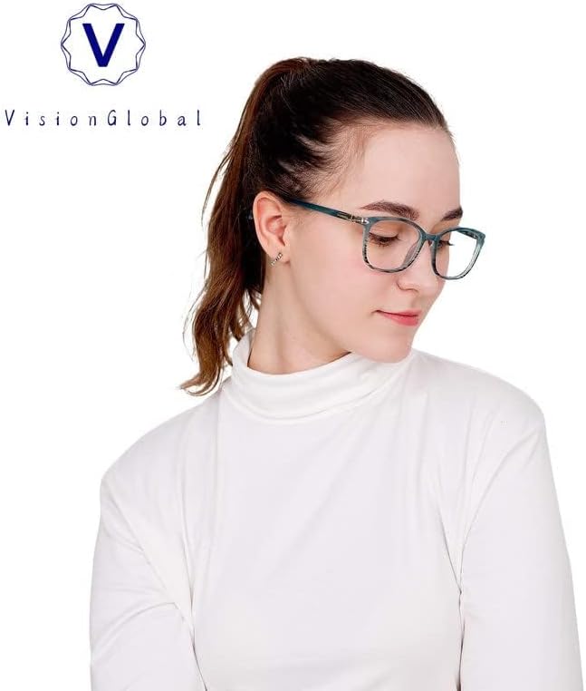 VisionGlobal Blue Light Blocking Glasses for Women/Men, Anti Eyestrain, Computer Reading, TV Glasses, Stylish Square Frame, Anti Glare