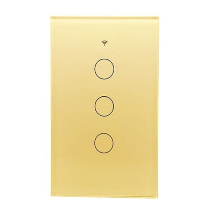 Tuya WiFi Smart Wall Light Switch Glass Screen Touch Sensor Panel Wireless Electrical Control by Voice Control Gold 3-Gang