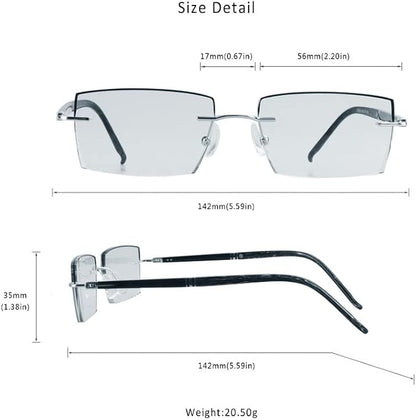 LifeArt Blue Light Blocking Glasses,Computer Reading Glasses,Rimless Frame Tinted Lens with Diamond,Stylish for Men (+3.50 Magnification)