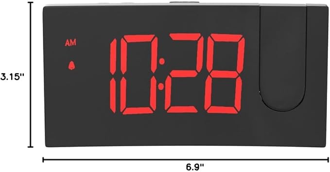 GOLOZA Projection Alarm Clock, Digital Clock with Modern Curved Design 180° Rotatable Projector, 3-Level Brightness Dimmer, Clear Red LED Display, Progressive Volume, 9mins Snooze,12/24H, for Bedroom