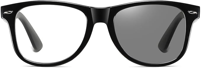Photochromic Day Night Sunglasses Blue Light Blocking Glasses for Men and Women Retro Rectangle Black Frame Photochromic Lens