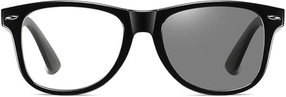 Photochromic Day Night Sunglasses Blue Light Blocking Glasses for Men and Women Retro Rectangle Black Frame Photochromic Lens