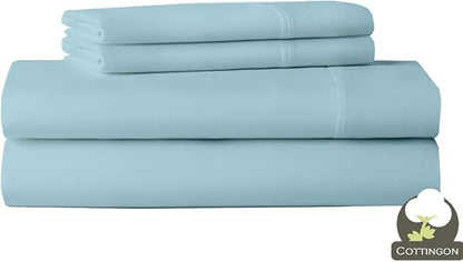 Cot Sheet and Pillow Case 4 Piece Set - 1 cot Fitted Sheet 33" x 75", 1 cot Flat Sheet 64"x 94", 2 Pillow Cases 20"x 30" Perfect for Folding Guest Bed Frame,Rollaway Beds (Light Blue Solid)