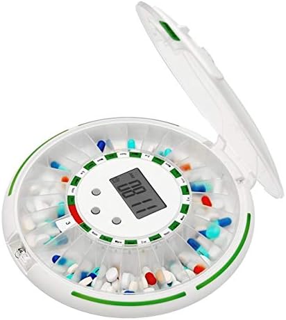 Automatic Pill Dispenser – 28-Day Electronic Medication Planner/Organizer – Dispense Up 6 Times/Day – Easy Read Display - Includes Flashing Light, Sound, Alarm and Safety Lock, 9 Template Rings