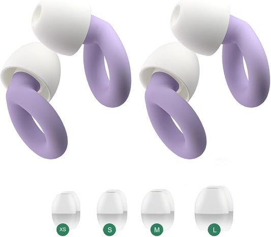 2PCS Ear Plugs, 33dB Hearing Protection Noise Canceling Sleep Earbuds, Reusable Silicone Earplugs for Concerts, Deep Concentration, Travel, with Earplug Storage Bag and Earplug Heads-Purple