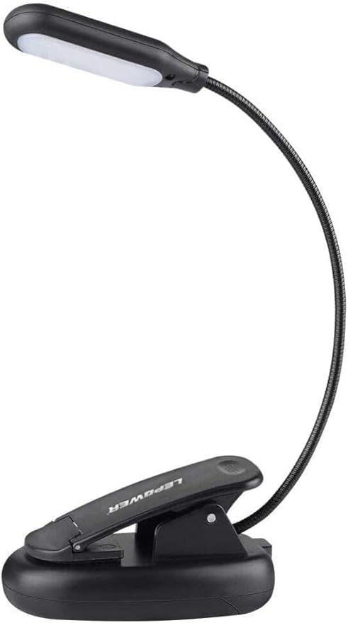 LEPOWER Clip-on Book Light with 5 LED Eye Care, 3 Color Changeable, Portable Reading Lamp, Battery & USB Operated, Bed Light for Kids, Bookworms, Students (Black)
