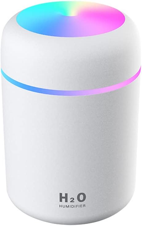 Portable Mini Humidifier, 300ml with Colorful LED Night Light, USB Personal Desktop Humidifier for Car Office Home Travel, Auto Shut-Off, 2 Mist Modes, Super Quiet(white)