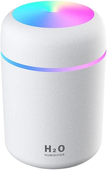 Portable Mini Humidifier, 300ml with Colorful LED Night Light, USB Personal Desktop Humidifier for Car Office Home Travel, Auto Shut-Off, 2 Mist Modes, Super Quiet(white)