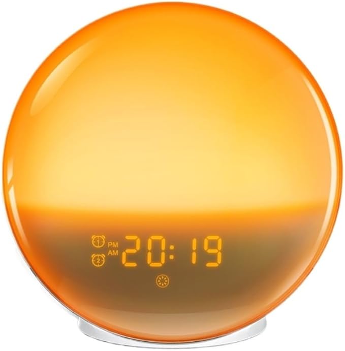 Mantle LED Sunrise Wake-Up Light - Smart Ambient Lamp Dual Alarm Clock, Bedside Night Light with GMT Dual Time