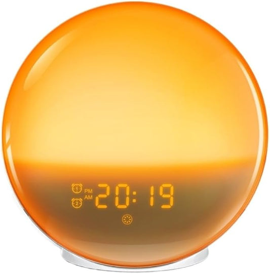 Mantle LED Sunrise Wake-Up Light - Smart Ambient Lamp Dual Alarm Clock, Bedside Night Light with GMT Dual Time