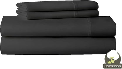 Cottingon 33"x75" Cot Sheet and Pillow Case 4 Piece Set, 100% Egyptain Cotton Soft Bedding Perfect for Rollaway, Folding, Guest Bed Frame, Fits Upto 7" Deep Mattress, Dark Grey Solid