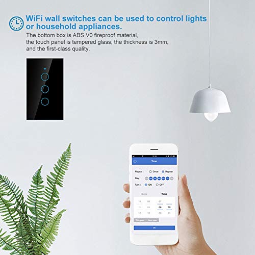 WiFi Touch Screen Switch Smart Single Circle for Voice Control - 3-Way Wireless Switch, ABS Fireproof, App Supported, 22 Languages, Compatible with SIRI