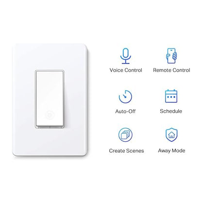 TP-Link Tapo Smart Light Switch, Single Pole, Neutral Wire Required, 2.4GHz Wi-Fi Light Switch Compatible with Alexa and Google Home, UL Certified, No Hub Required, White (Tapo S500)