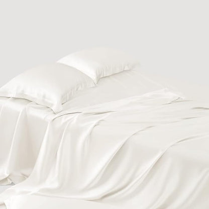 LINENWALAS Flat Sheet Only, Rayon Derived from Bamboo Top Sheet, Hotel Luxury Silk Sheets for King Size Bed, Stain & Fade Resistant Cooling Bed Sheets (King, Ivory)