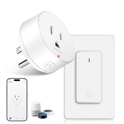 WiFi Smart Outlet Plug with Remote,GreenCycle Electric Smart Plug with Wall Switch,Compatible with Alexa and Google Home via Tuya,15A/1500W，Remote Control from Anywhere,TUV FCC List(2.4G)