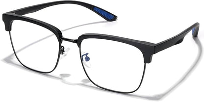 Blue Light Glasses Men Rectangle Large Browline Computer Gaming Glasses Blue Blocker Anti-Glare UV400 Protection Clear Lens