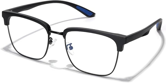 Blue Light Glasses Men Rectangle Large Browline Computer Gaming Glasses Blue Blocker Anti-Glare UV400 Protection Clear Lens
