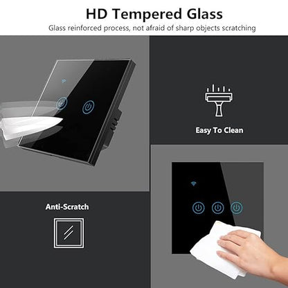 Homekit Smart Light Switch,Glass Touch Panel, Works with Homekit,Siri Voice Control,Timing, Neutral line Needed,EU,10A (2 Gang)