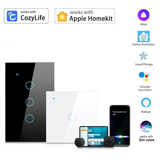 Homekit Smart Light Switch,Glass Touch Panel, Works with Homekit,Siri Voice Control,Timing, Neutral line Needed,EU,10A (1 Gang)