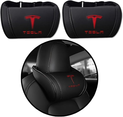 Car Headrest Neck Pillow Support Memory Foam Ergonomic Design Accessory for Driving Seat Fatigue Relief Compatible with Model S X 3 Y & Cybertruck - 2 Pieces