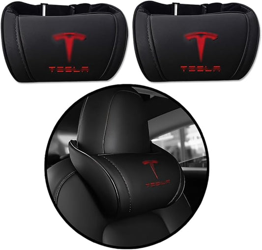 Car Headrest Neck Pillow Support Memory Foam Ergonomic Design Accessory for Driving Seat Fatigue Relief Compatible with Model S X 3 Y & Cybertruck - 2 Pieces