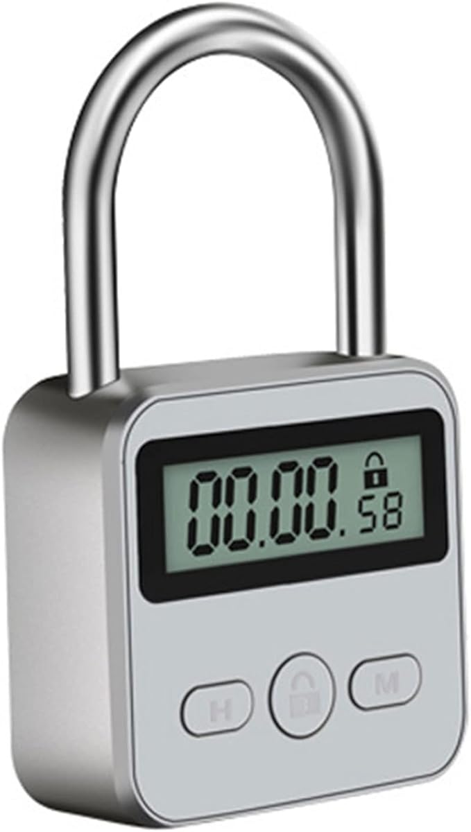HAKUNA Metal Timer Lock - 99 Hours Max Timing, USB Rechargeable Timer Padlock with LCD Display, Multi-Function Electronic Time Lock for Self-Discipline (Silver)