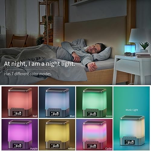 winshine Alarm Clock with RGB Night Light, Bluetooth Speaker, Colorful Music Rhythm Sync, Wake Up with Sound & Light, Touch Control, SD Card/AUX Support, Auto-Off Timer