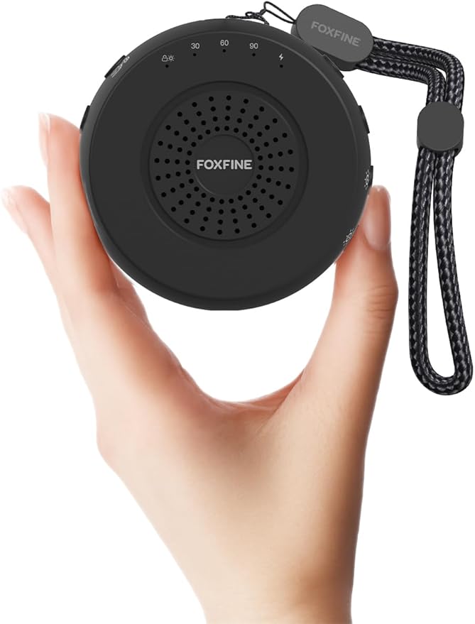FOXFINE Portable Sound Machine, Travel White Noise Machine with 36 Soothing Sounds, Focus Light & Headphone Jack, Timer & Memory for Sleeping, Baby, Adults, Black