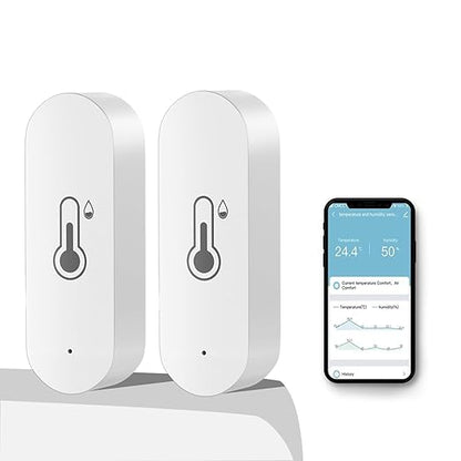 2 Pack WiFi Temperature Humidity Sensor Smart Hygrometer Thermometer Sensor with APP Remote Monitor and Alert High Precision Indoor Thermometer No Hub Required, Compatible with Alexa Google Assistant
