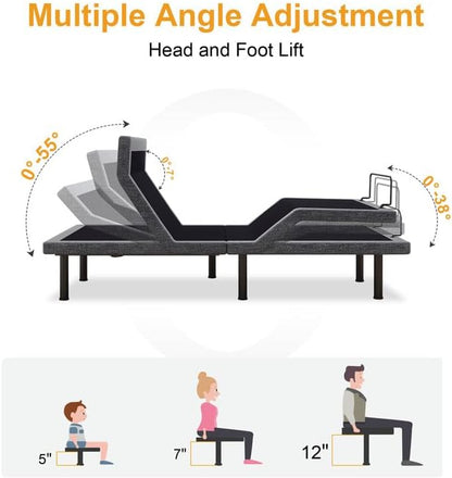MUUEGM Adjustable Bed Base Frame, Ergonomic Electric Bed Bases with Wireless Remote Control and Head-Pillow-tilt, USB A&C, Massage, Zero Gravity, Anti-Snore, Twin XL
