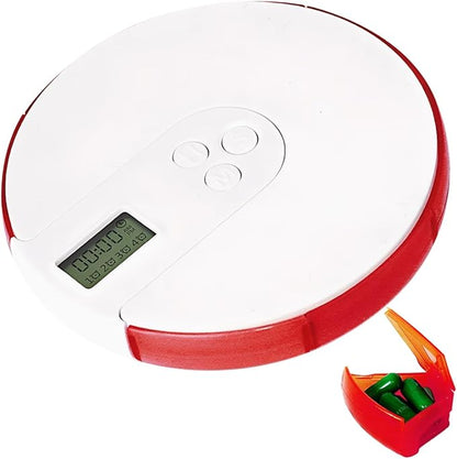 Automatic Pill Dispenser, 7 Day Pill Organizer with Large Digital Display & Alarm, Portable Travel Medicine Box for Vitamins & Medications Red, Ich Dekor