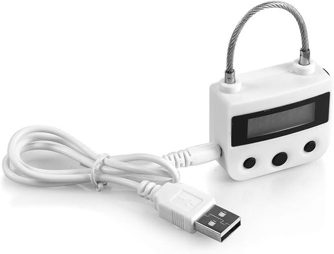 99 Hours Max Time Lock - Time Out Padlock Flexible Braided Steel Cable with LCD Display Timer (White)