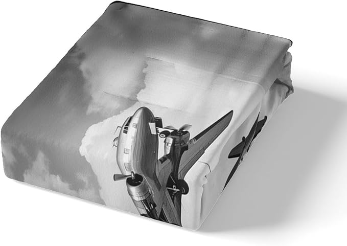Airplane Kids Fitted Sheet Queen Size,Modern Building Fashion Bedding Set,Boys Girls Room Decor,Flying Aircraft Aviation Theme Bed Cover,Grey Retro Bed Sheet,2 Pillowcases