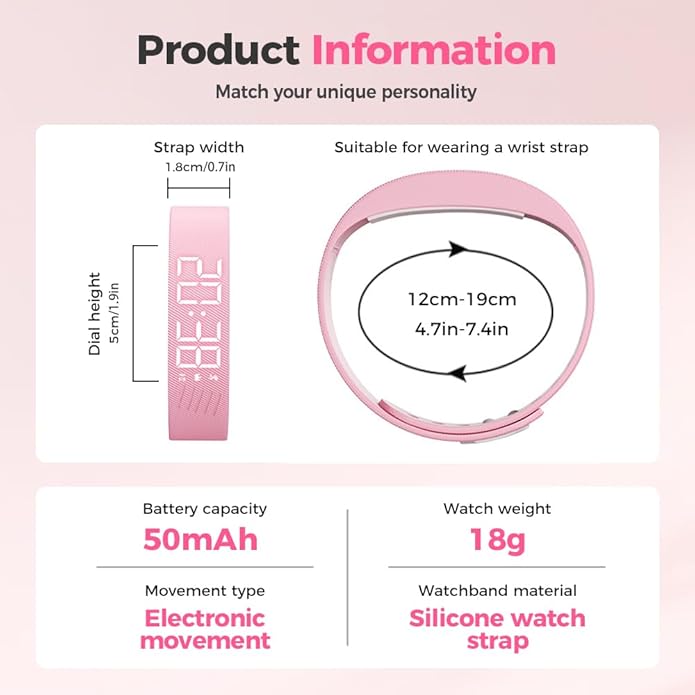 Vibrating Alarm Clock Watch, 2026 New Wristband, Rechargeable Silent Alarm for Deep Sleepers, LED Display Vibrating Alarm Watch for Elderly (Black)