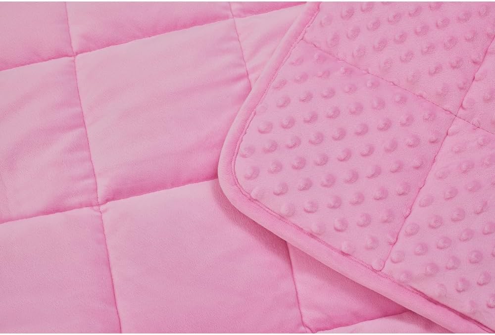 TONGDADA Minky Weighted Blanket | 40''x60'',7lbs | Cozy and Soft Minky Weighted Throw Blanket | Luxury Velvet with Premium Glass Beads | Pink Minky