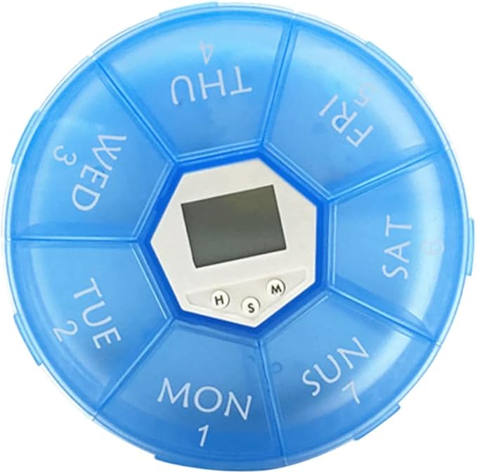 Compartment Pill Dispenser with Alarm Clock Reminder Portable Medication Organizer for Daily Use Read Labels for Patients Blue