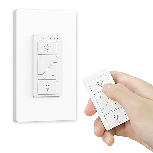 Dimmer Switch, Remote Light Switch with Wireless Remote Control, Bluetooth & Alexa Voice Compatible, Single Pole for Dimmable LED/CFL/Incandescent Lights, Neutral Wire Required