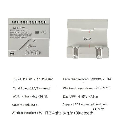 4 Channel Smart WiFi RF Bluetooth Wireless Dry Contact Relay Switch Module,Phone app Remote Control,Compatible with Alexa Google Home (Tuya 4CH 5V AC/DC7-32V)