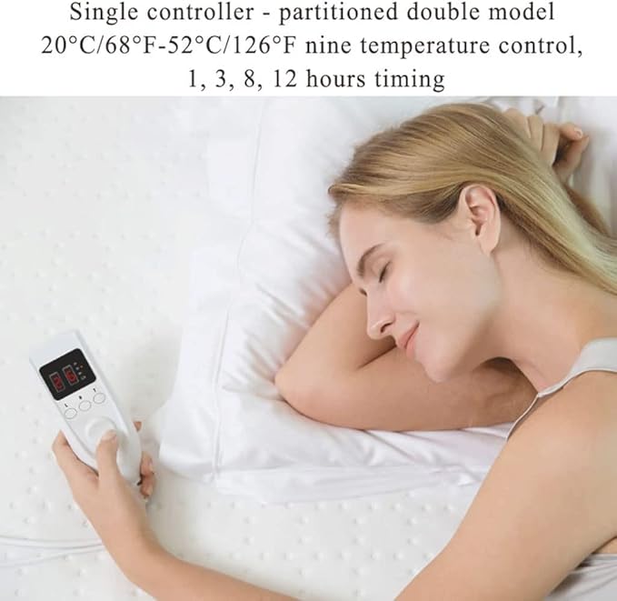 HRTC Full Size Electric Blanket Soft Comfortable Electric Overblanket Dual Control Smart Timing Heating Blanket Machine Washable