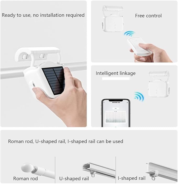 Automatic Curtain Opener, Compatible with Roman Rod, U-Track, T-Track, Solar Charging, With App,Timed Curtain Opener, With Remote Control, Home Curtain Robot Motor,B
