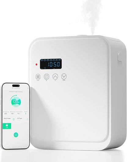 Smart Aroma Diffuser for Home & Business, 1200ml Waterless Essential Oil Diffuser with App Control, Covers Up to 2000 Sq.Ft, Pure Essential Oil Only for Hotel, Office, Spa