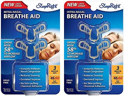 SleepRight Intra-Nasal Breathe Aids Breathing Aids for Sleep Nasal Dilator - 2 Pack (4 Pieces)