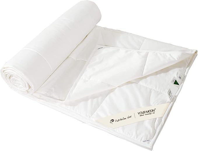 YOUR MOON Summer Lightweight Wool Comforter Twin Size- Breathable & Thin Duvet Insert for Hot Sleepers, 100% Australian Wool Filling 100GSM with Pure Cotton Shell (White)