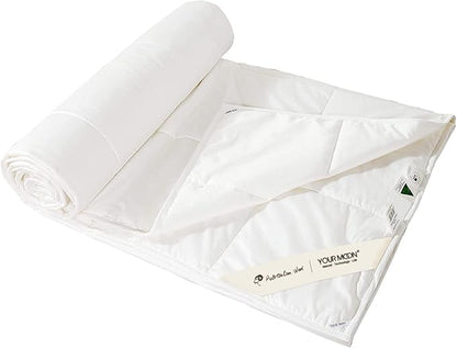 YOUR MOON Summer Lightweight Wool Comforter Twin Size- Breathable & Thin Duvet Insert for Hot Sleepers, 100% Australian Wool Filling 100GSM with Pure Cotton Shell (White)