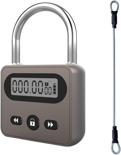 999 Hour Metal Timer Lock, Max Timing Over 1 Month with LCD Display Multi-Function Electronic Time, USB Rechargeable Timer Padlock for Kitchen Cabinets, Phones, Snack, Liquor, Game Consoles (Black)