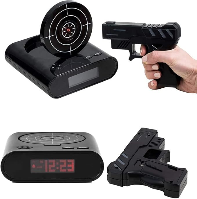 Eyes.sys Target Alarm Clock for Heavy Sleeper, Creative Gun Alarm Clock, Shoot-to-Stop Alarm Clock, Gift for Kids Adults